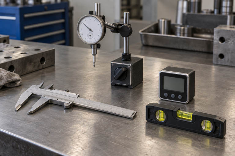 AI-generated editorial illustration of measuring inspection tools